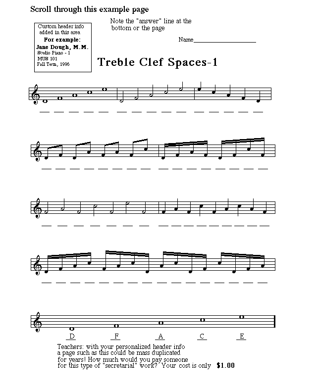 treble clef worksheet