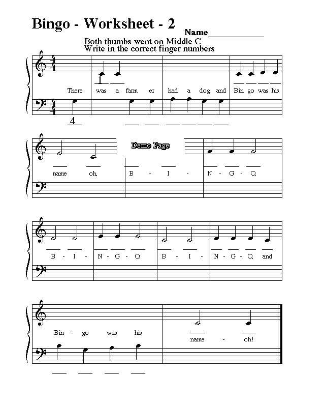 bingo sheet music