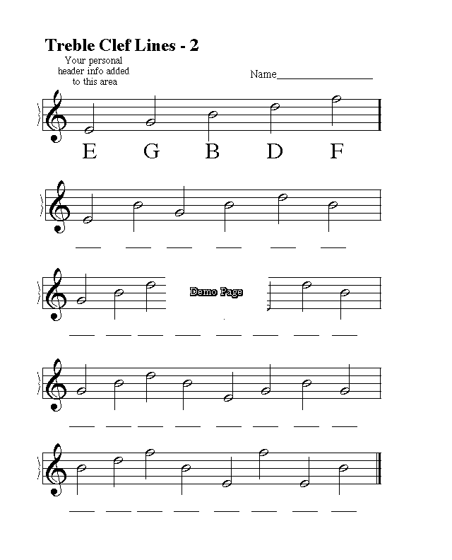 treble clef worksheet