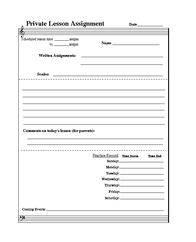 Piano Assignment Sheets