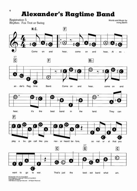 Easy Piano Sheet Music with Letters